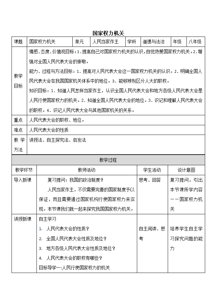 6.1国家权力机关  教案 （表格式）.doc第1页