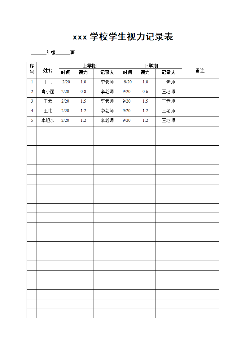 xxx学校学生视力记录表.doc第1页