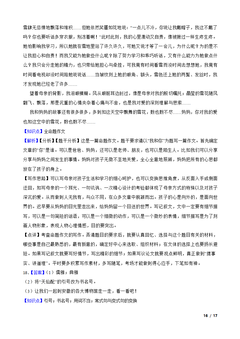 安徽省芜湖市无为县2022-2023学年九年级下学期语文第一次月考试卷.doc第16页