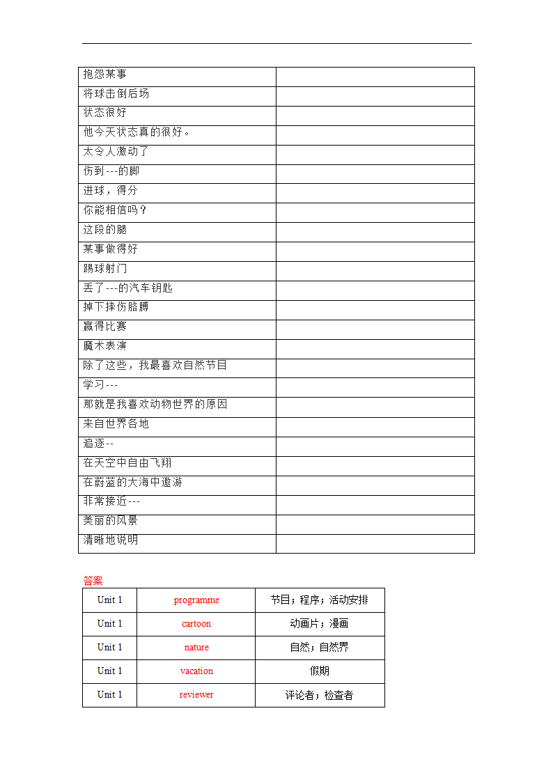 Unit 1 Television 单词、词组默写清单2022-202学年北师大版英语八年级上册（含答案）.doc第10页