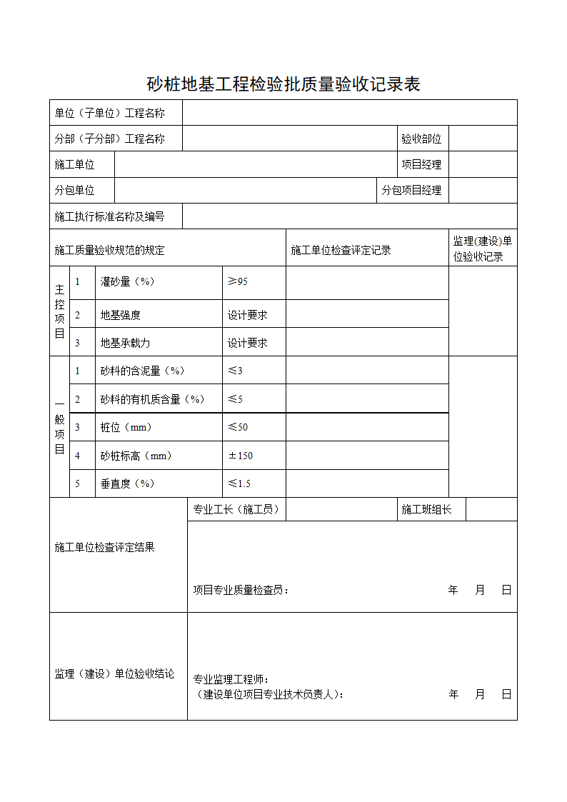 砂桩地基工程检验批质量验收记录表.docx第1页