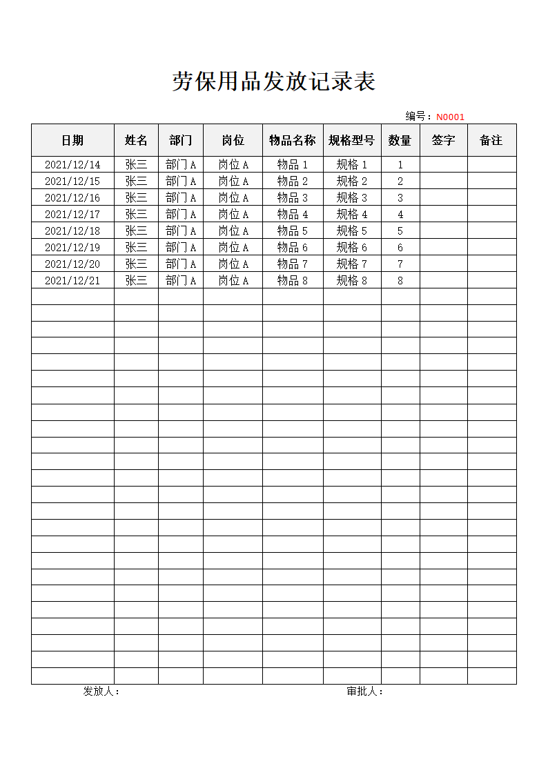 劳保用品发放记录表.docx第1页