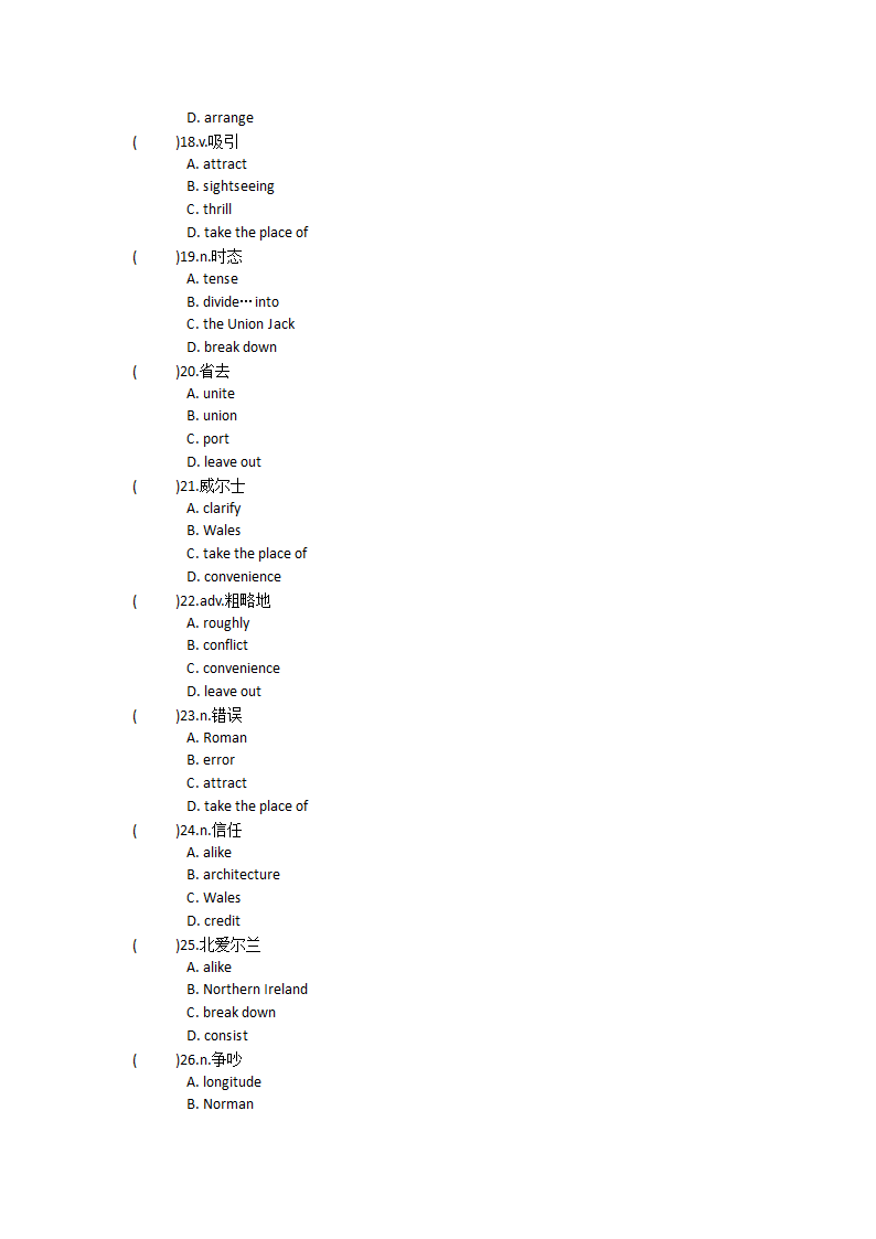 2021-2022学年高中英语人教新课标必修五Unit 2The United Kingdo 单元单词英汉汉英专项练习（有答案）.doc第65页