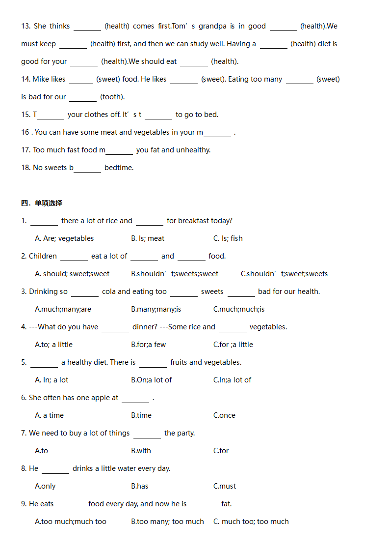 Unit 3 A healthy diet 知识点+单元练习（含答案）.doc第6页