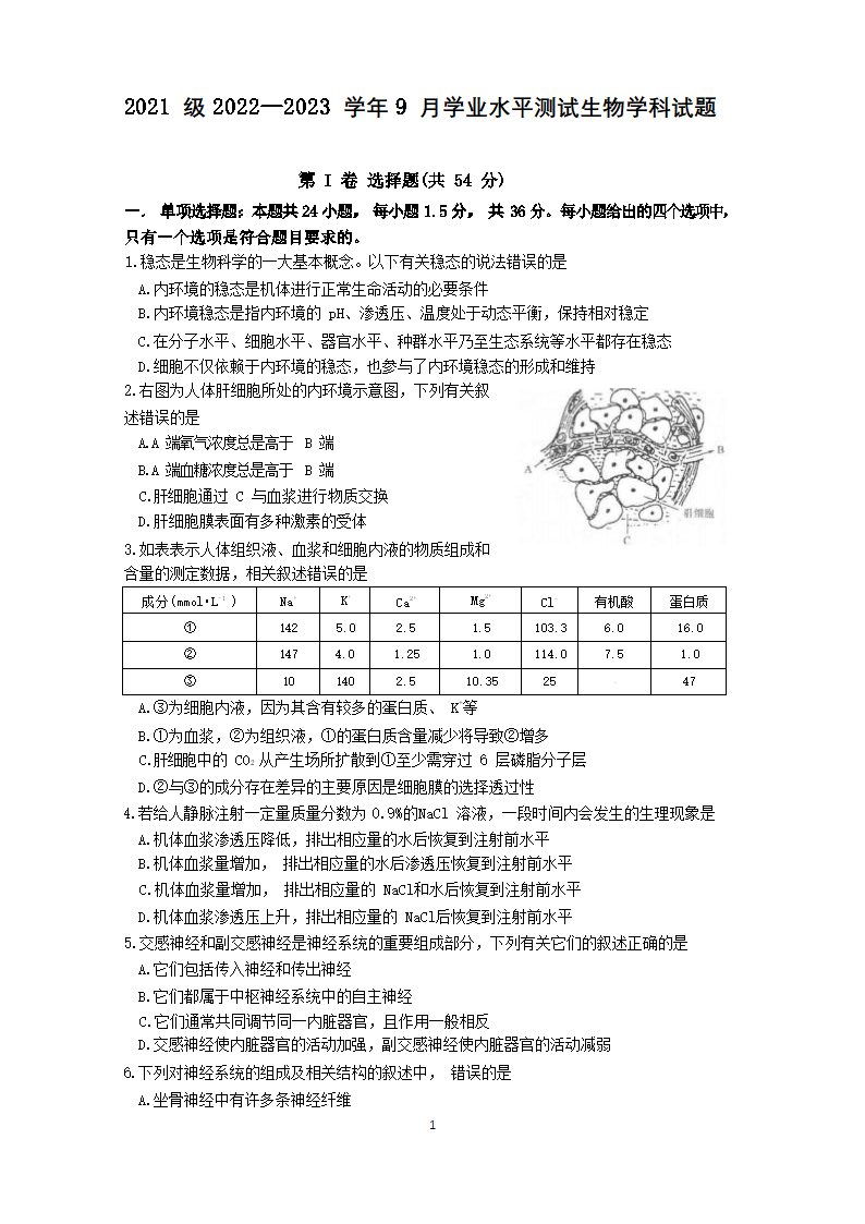 山东省2022-2023学年高二生物上学期第一次月考试卷（Word版含答案）.doc