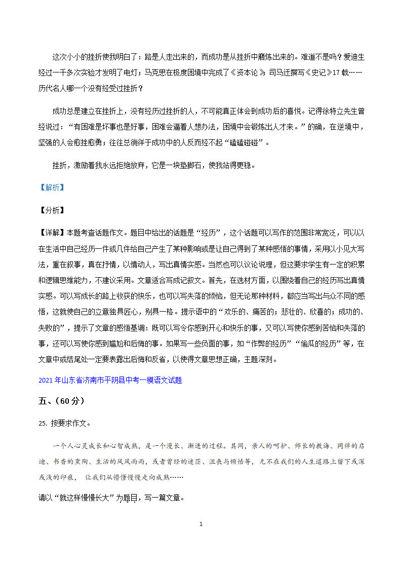 部编版语文中考专题2021年山东省各地中考一模试卷汇编：作文专题（Word版，共15页）.doc第13页