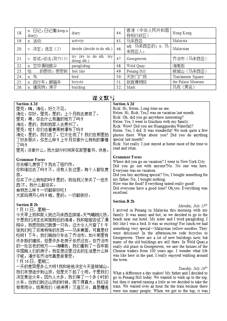 Unit 1 Where did you go on vacation？ 单词、课文默写 背诵 2022-2023学年人教版英语八年级上册（含答案）.doc第4页