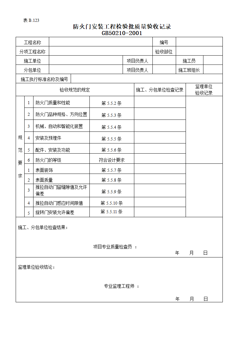 防火门安装工程检验批质量的验收记录.doc第1页