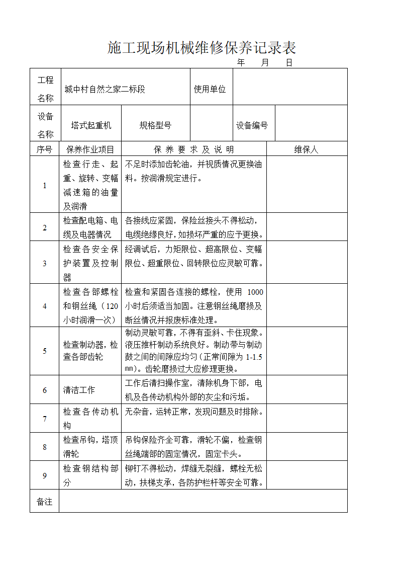 施工现场机械维修保养记录表内容全面.doc第5页