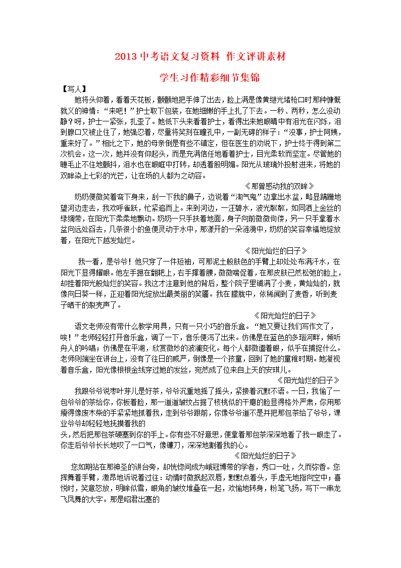 2013中考语文复习资料 作文评讲素材   学生习作精彩细节集锦.doc第1页