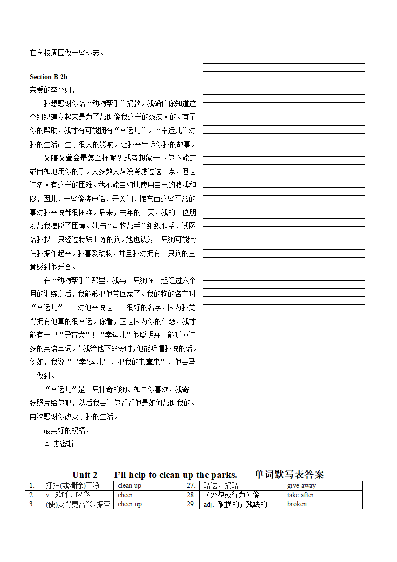 Unit 2 I'll help to clean up the city parks. 单词、课文默写 背诵 2022-2023学年人教版英语八年级下册（含答案）.doc第3页