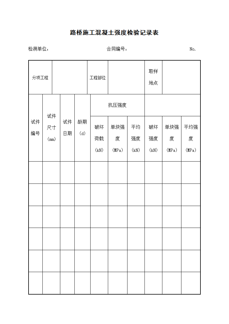 路桥施工混凝土强度检验记录表.docx