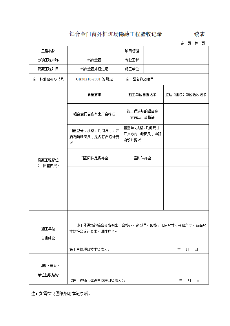 铝合金门窗外框进场隐蔽工程验收记录.doc第1页