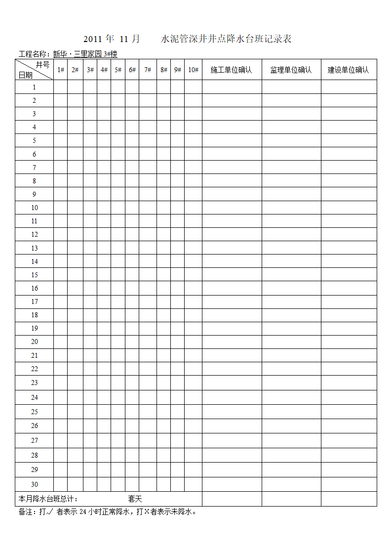 水泥管深井井点降水台班记录表模板.doc第3页