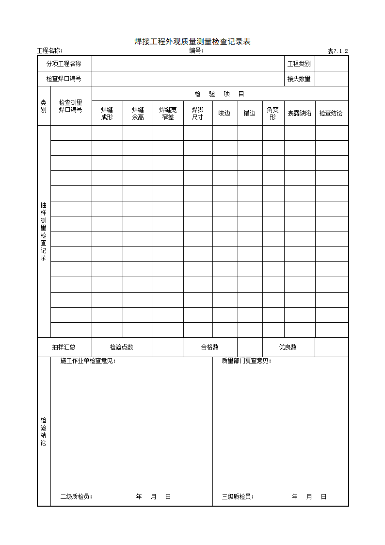焊接工程外观质量测量检查记录表.doc第1页