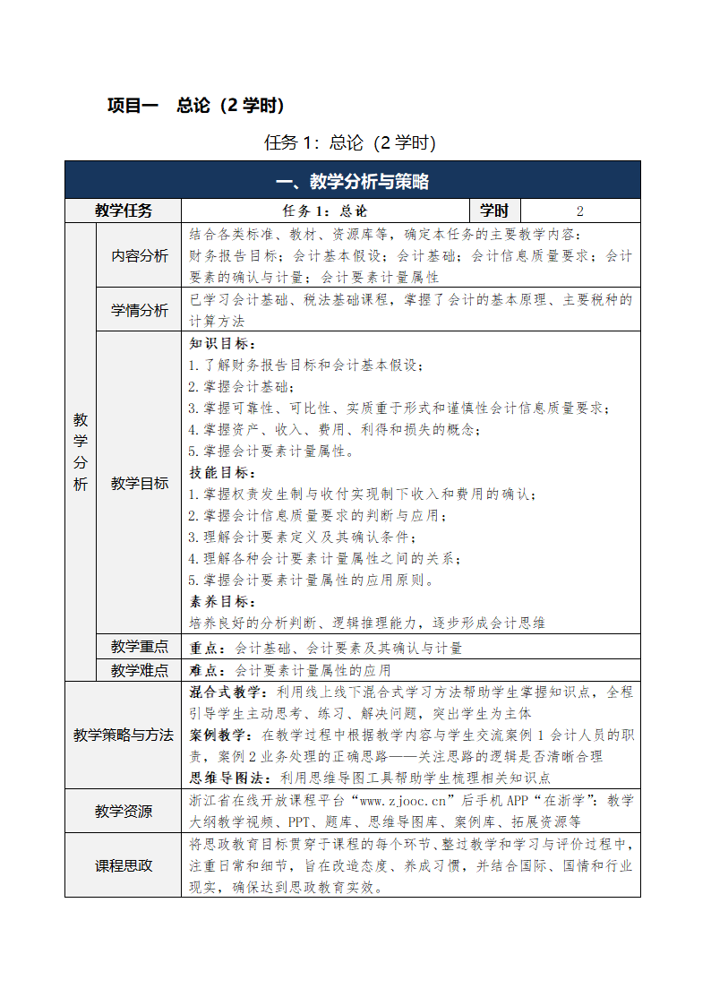 总论 表格式教案 《财务会计实务（第五版）》（高等教育出版社）.doc第1页