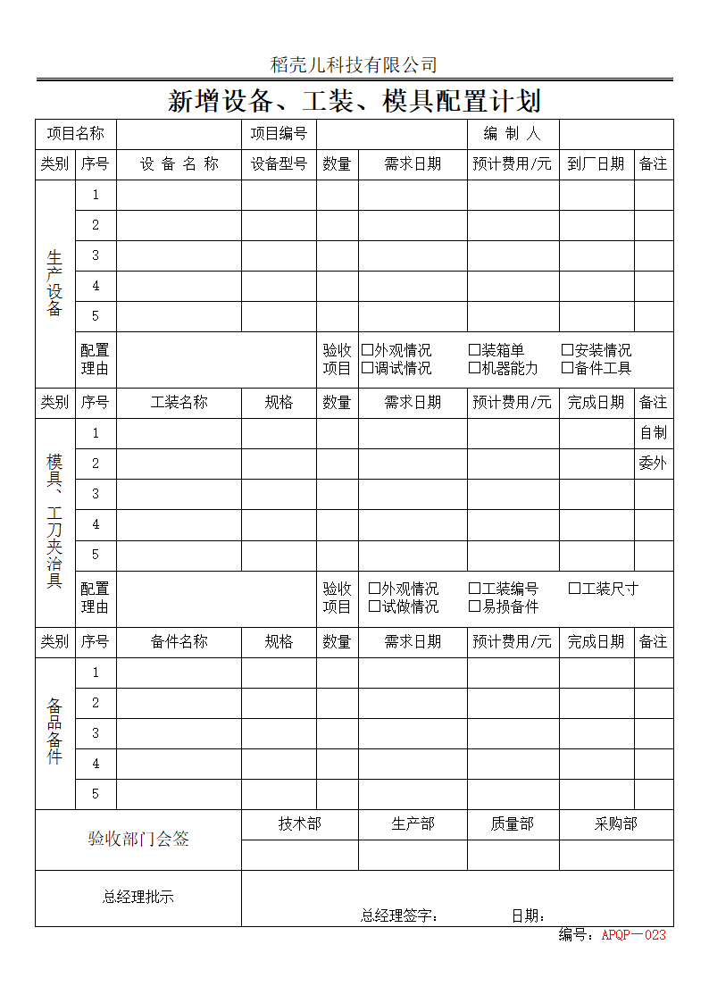 APQP新增设备工装模具配置计划.docx第1页