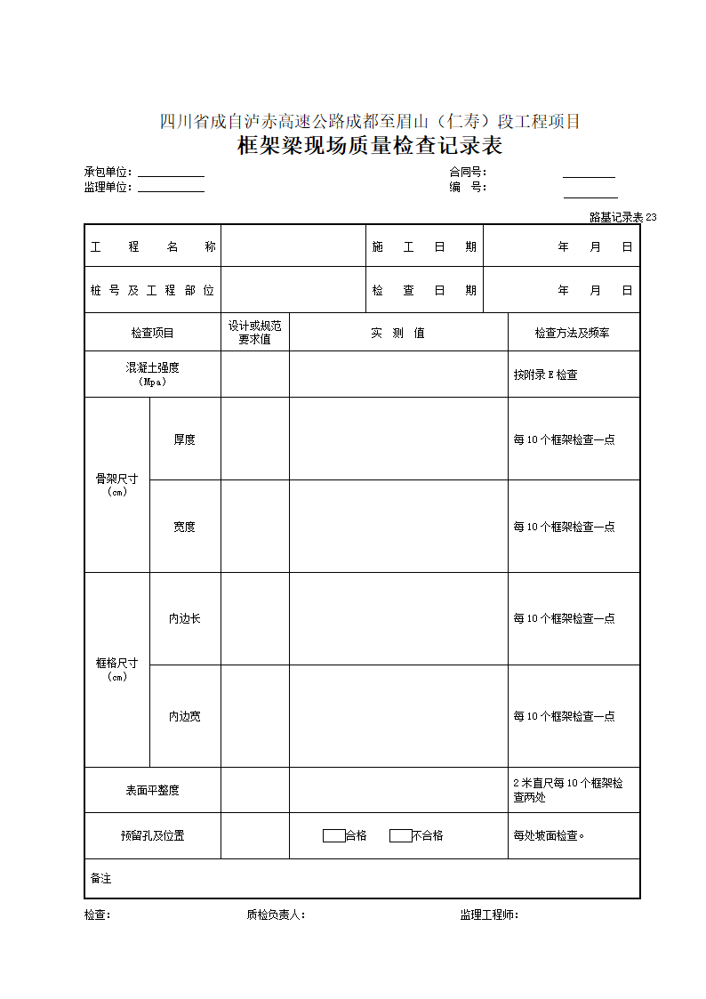 某工程框架梁现场质量检查记录表.doc第1页