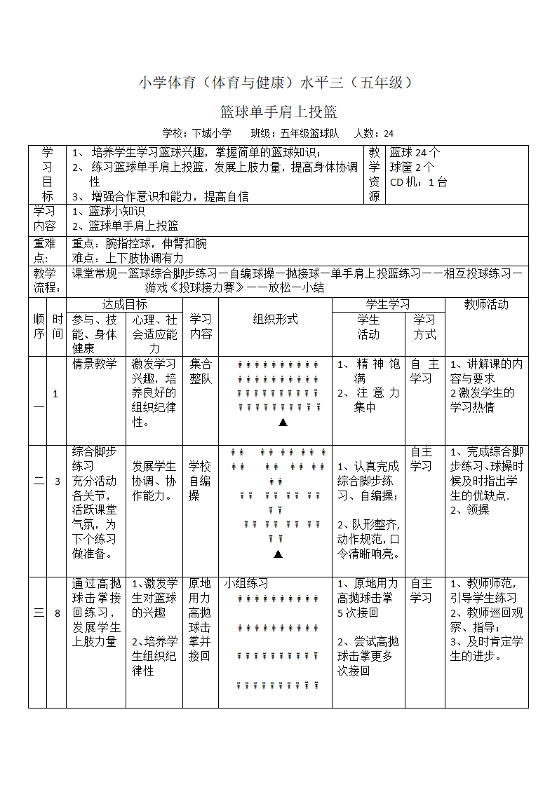 全国通用 五年级下册体育 篮球单手肩上投篮 教案.doc第4页