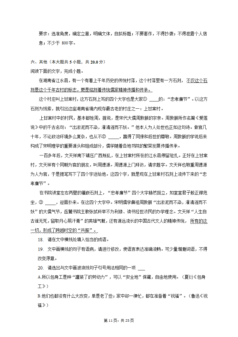 2023年四川省泸州市泸县重点中学高考语文三模试卷（含解析）.doc第11页