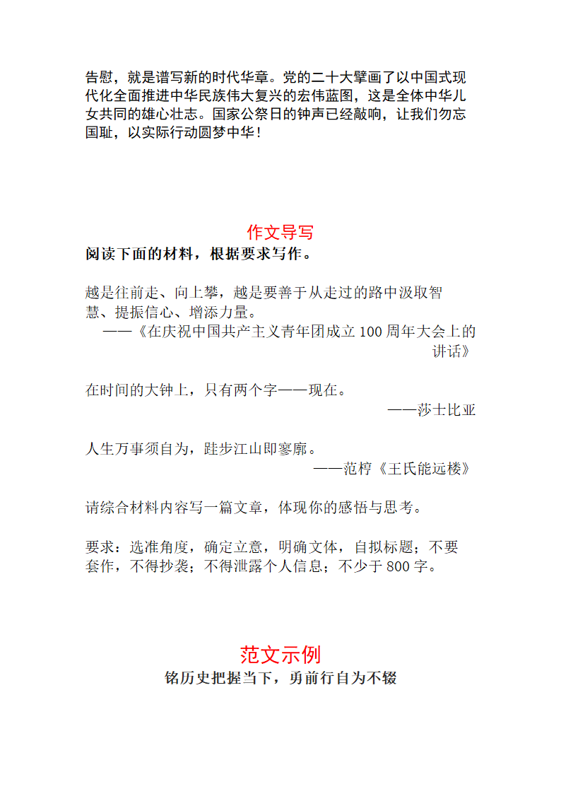 2023届高考作文备考主题：在铭记历史中笃定前行.doc第3页