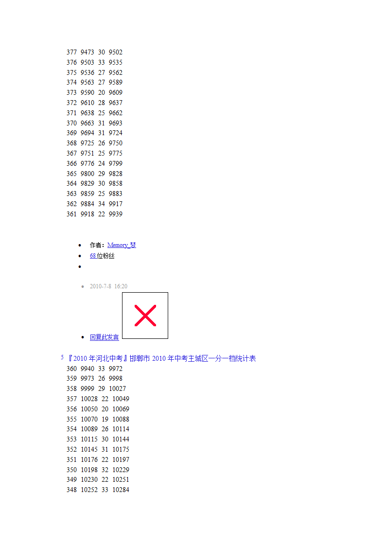 2010年河北中考一分一档表第8页