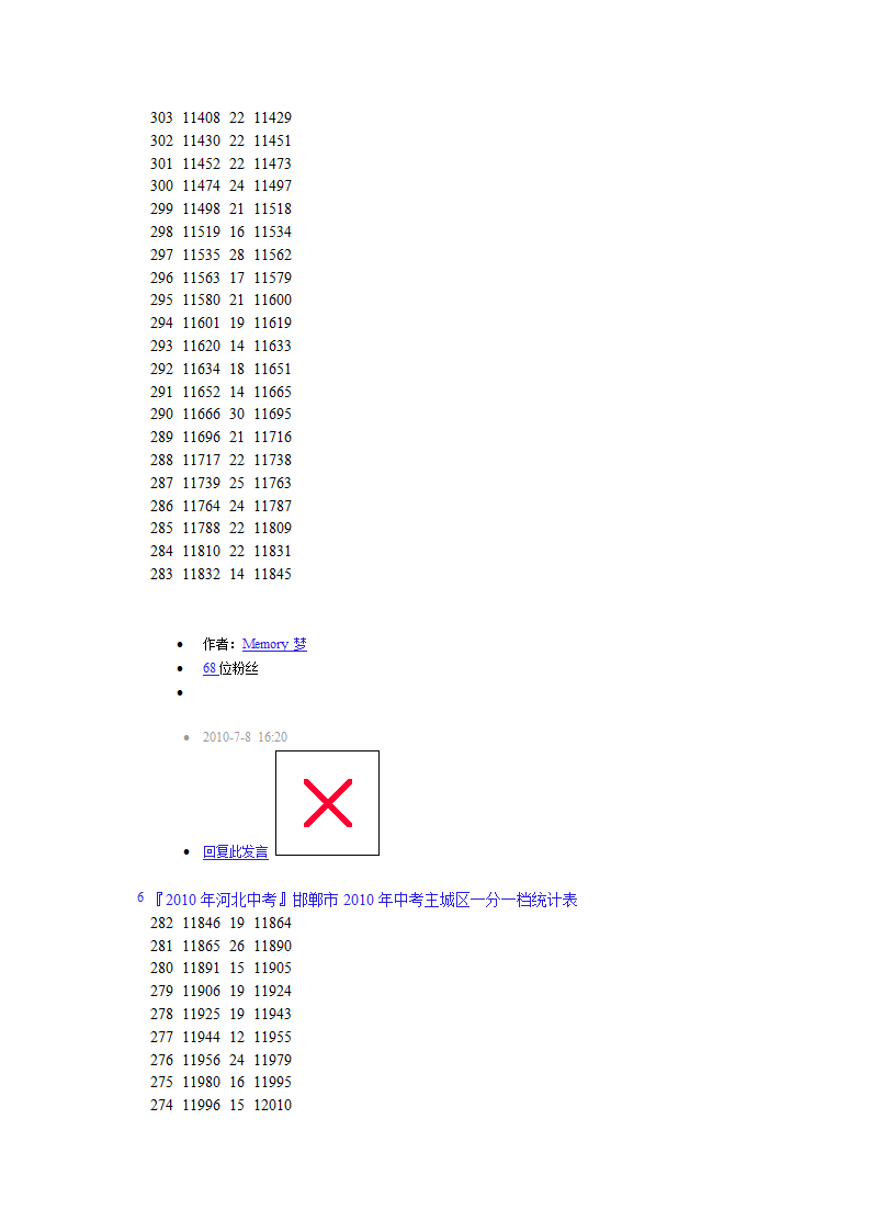 2010年河北中考一分一档表第10页