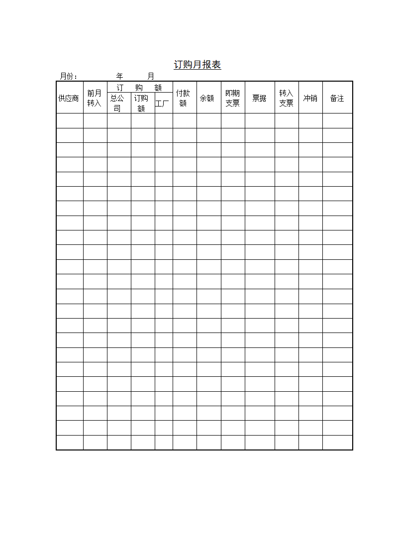 某公司订购月报表格模板.doc第1页