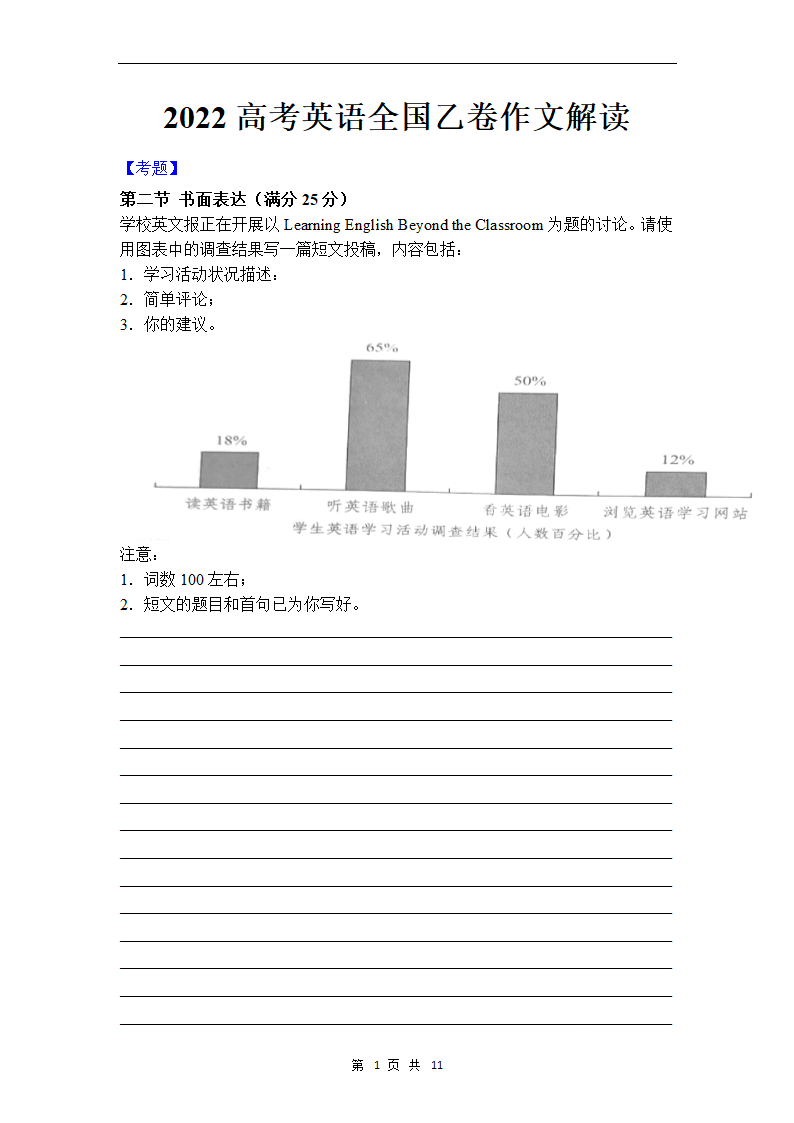 全国乙卷-2022年高考英语真题作文深度解读+精彩范文.doc第1页