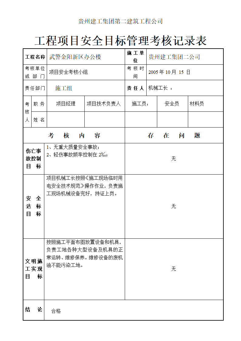 程项目安全目标管理考核记录表材料.doc第5页