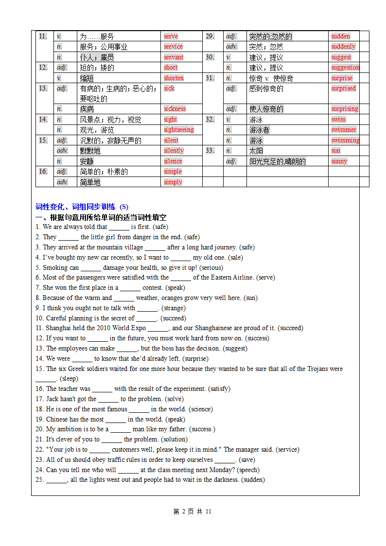 【八年级升九年级暑假英语辅导】第11讲：字母S词汇+语法精选现在完成时与过去完成时态+阅读单选题技巧（含部分答案）.doc第2页