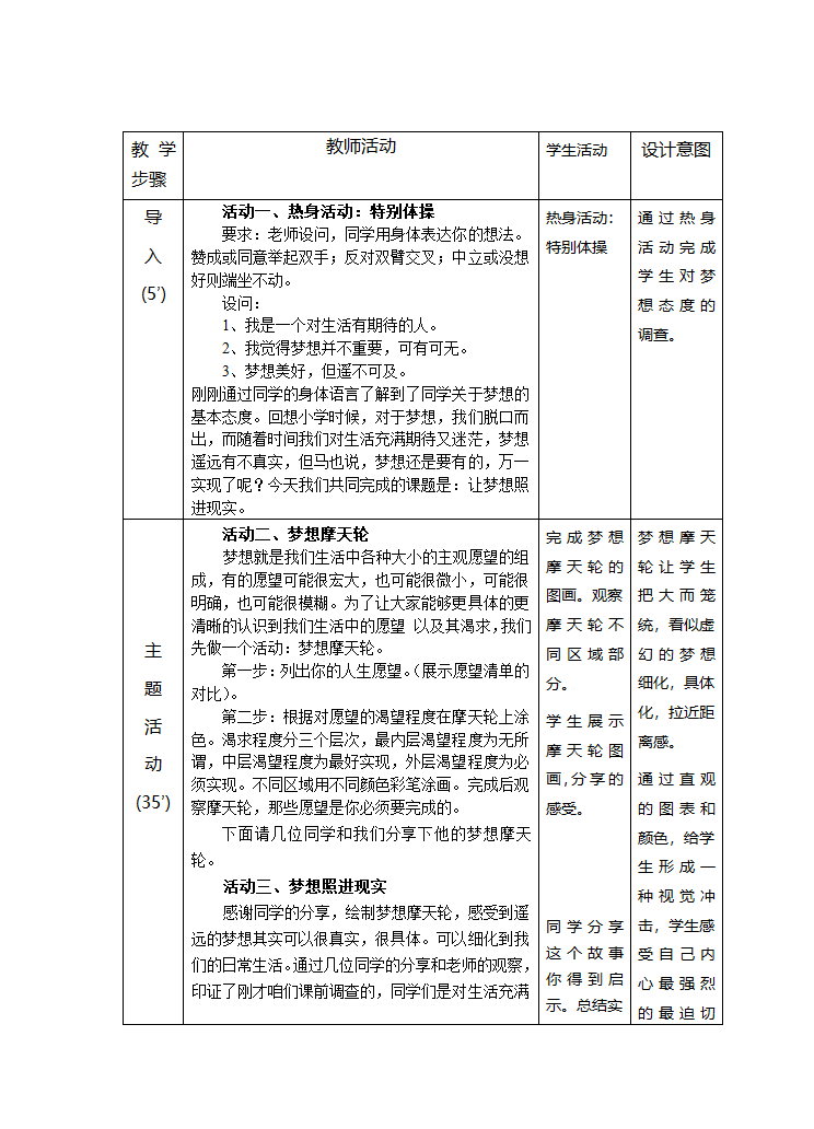 通用版高一心理健康  梦想照进现实 教案.doc第2页