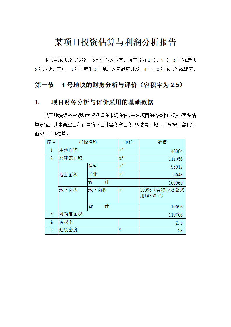 某项目投资估算与利润分析报告.doc第1页