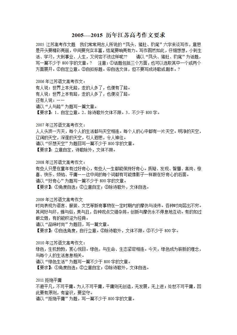 2005--2015历年江苏高考作文题目要求第1页