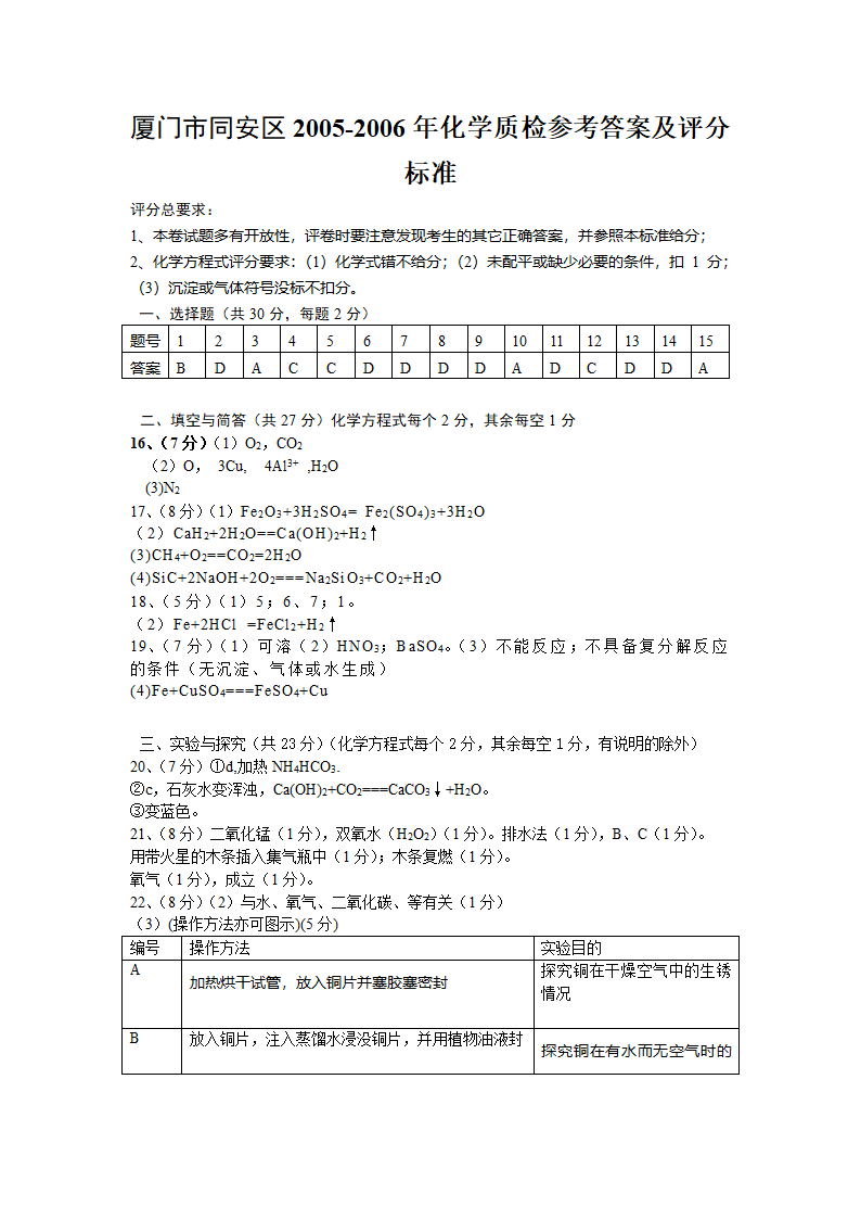 厦门市同安区2005-2006学年初三化学质量检查考试试卷、参考答案及评分标准[下学期].doc第8页