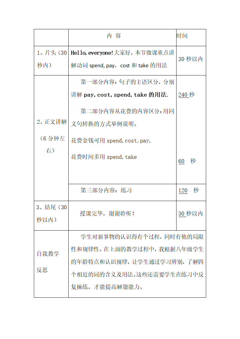 Unit6 An old man tried to move the mount英语词汇cost pay spend take辨析（微课教案）.doc第2页