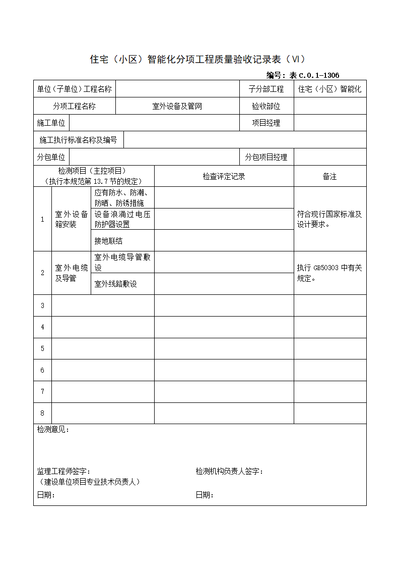 1306住宅小区智能化分项工程质量验收记录表Ⅵ.doc第1页