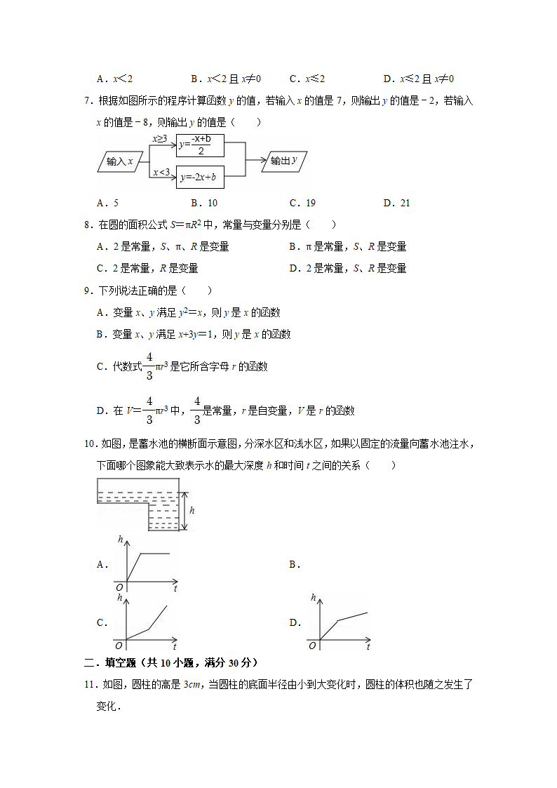 2021-2022学年冀教版八年级下册数学第20章函数单元测试卷（Word版含答案）.doc第2页