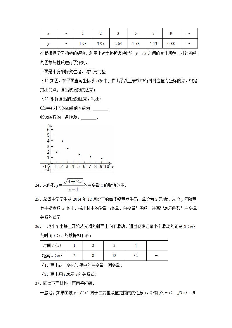 2021-2022学年冀教版八年级下册数学第20章函数单元测试卷（Word版含答案）.doc第5页