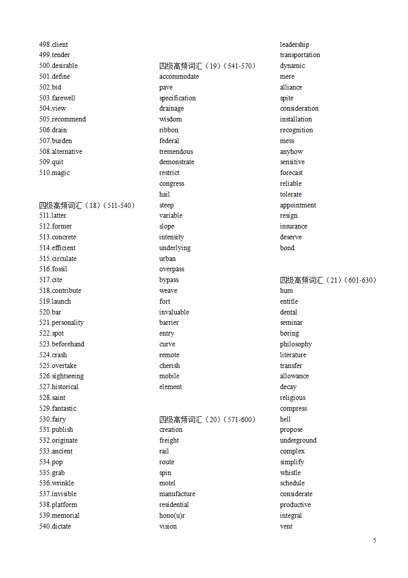 四级最高频2000词纯英文打印版.doc第5页