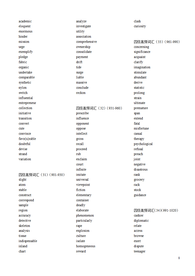 四级最高频2000词纯英文打印版.doc第8页