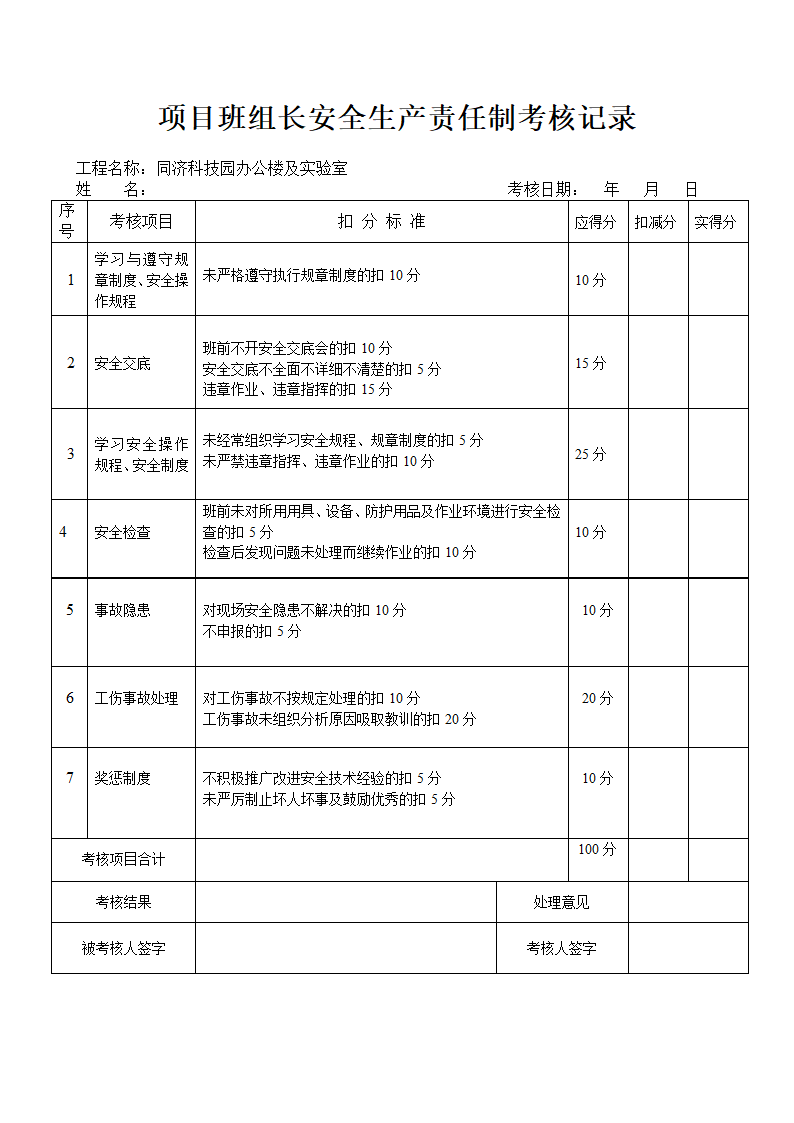 安全生产责任制考核记录表资料.doc第9页