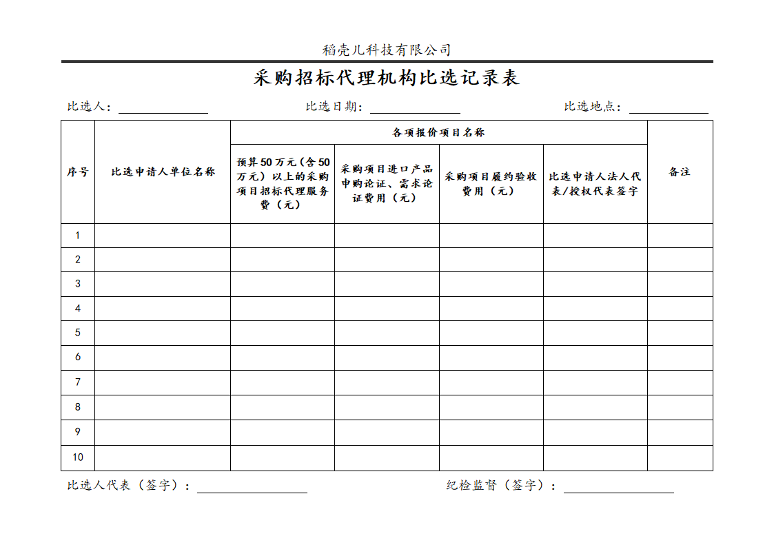 通用采购招标代理机构比选记录表.docx第1页