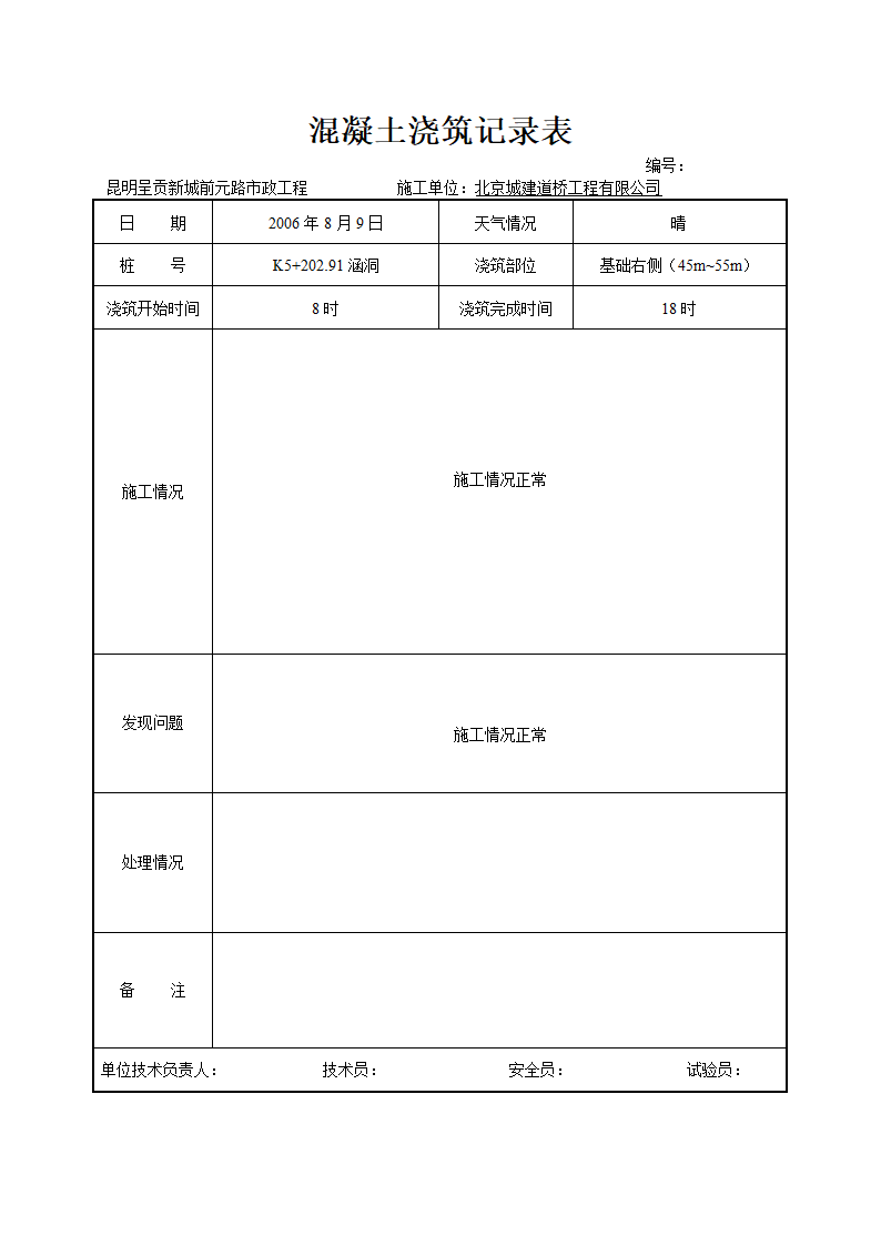 混凝土浇灌记录表施工单位用表.doc第2页