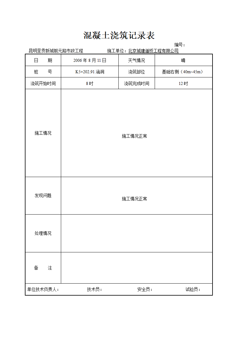 混凝土浇灌记录表施工单位用表.doc第3页