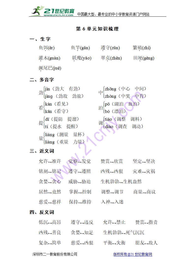 苏教版小学语文三年级下学期 第六单元 知识点梳理.doc第1页