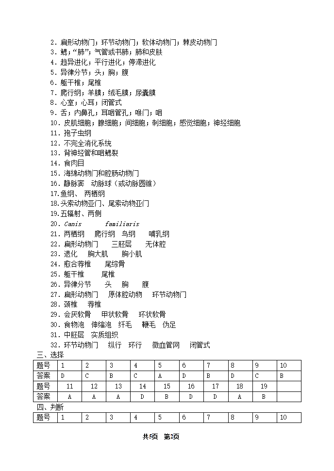 《动物学》期中测试题答案(河南农大)第2页