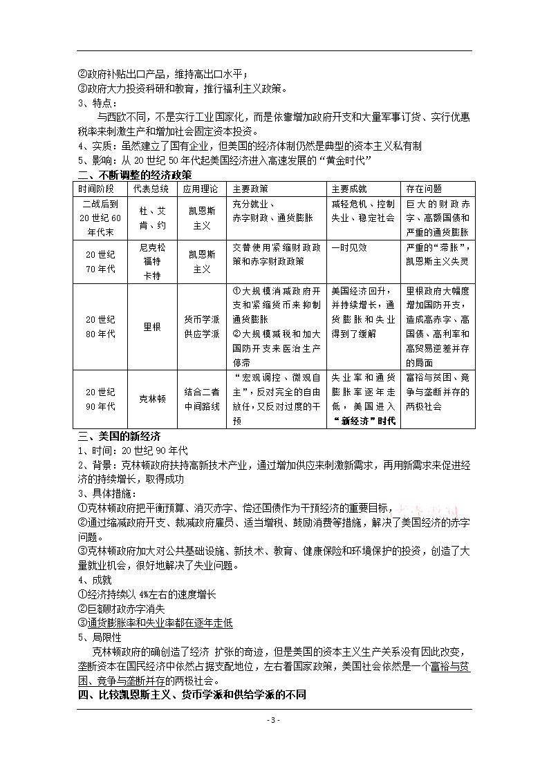 四川省2014-2015学年高中历史（人民版）必修二复习提纲：专题六 罗斯福新政和当代资本主义的变化.doc第3页