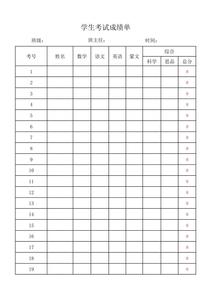 期末考试成绩录入模板第1页