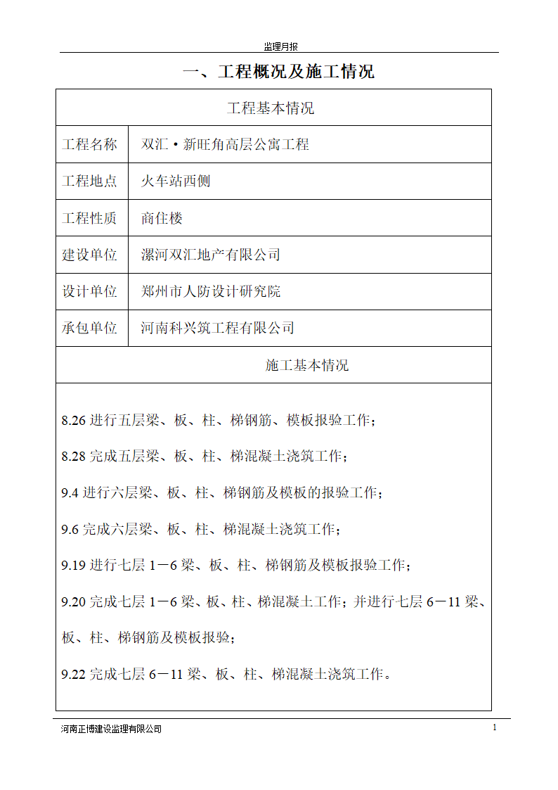 高层公寓工程监理月报.doc第1页